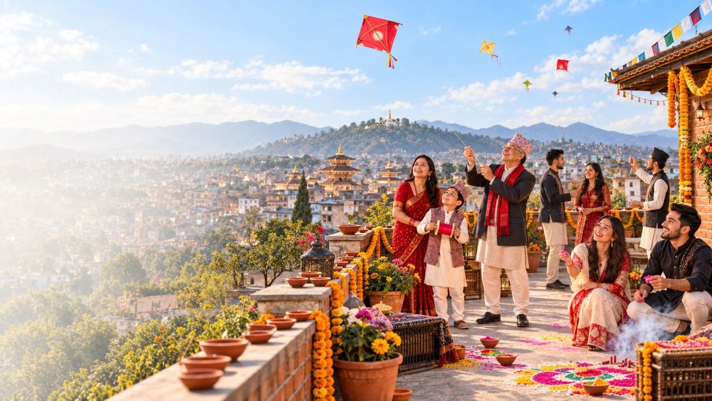A family celebrating Dashain and Tihar